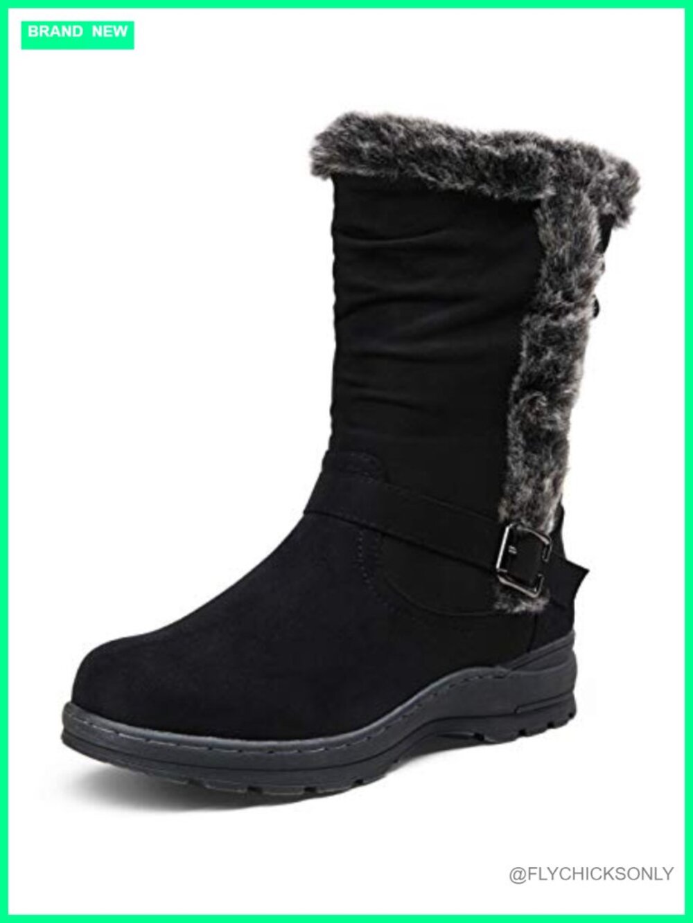Faux Fur Lined Mid Calf Winter Boots Side Zipper Slouch Snow Boots